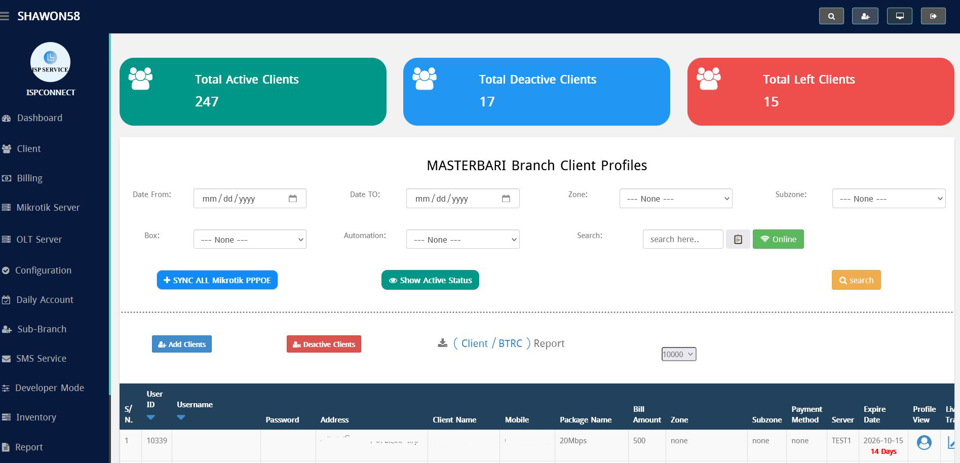 ISPConnect client management preview